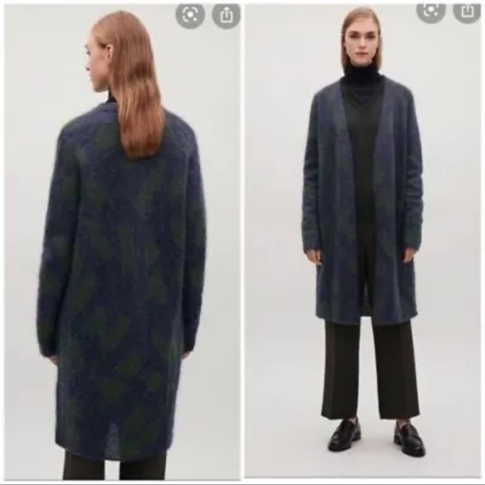 COS Mohair Wool Blend Open Front Tunic Cardigan Sweater Size XS NWT